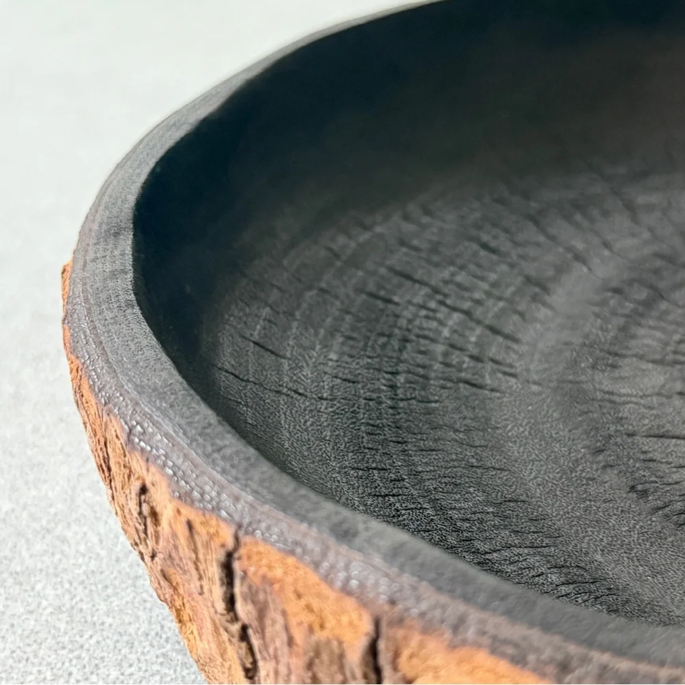 Handcrafted Bark-Edge Decorative Bowl in Natural Brown